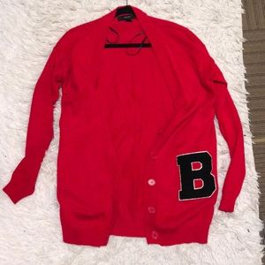 red varsity cardigan